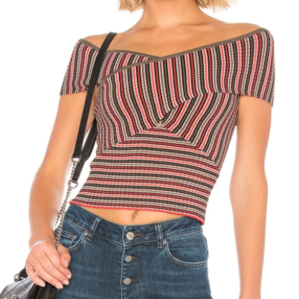 Stripe Rib Off Shoulder Top